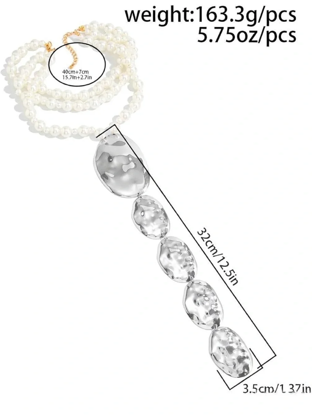 Anthropologie White Pearl Multi-Strand Necklace with Hammered Silver Drops